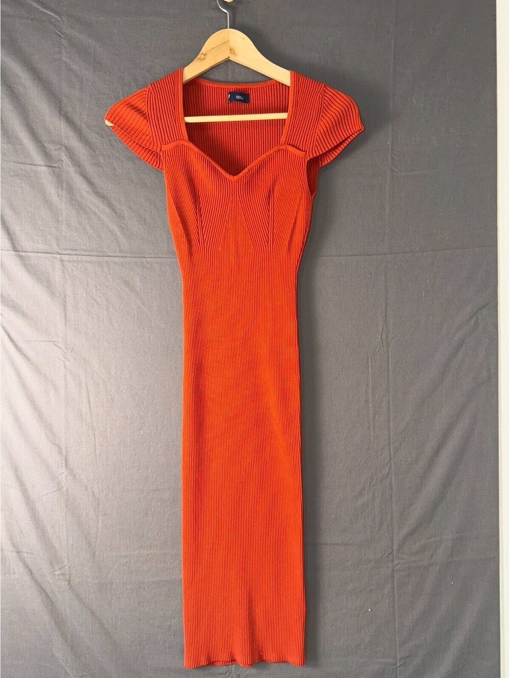 GAP Womens XS Orange Ribbed Knit Sweetheart Neck Cap Sleeve Midi Dress - Picture 1 of 6
